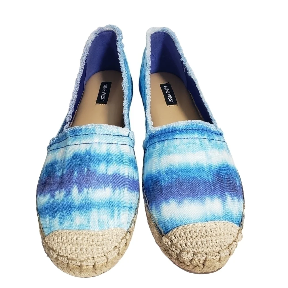 Nine West Maybe Medium Blue Fabric Espadrille Flats Sz 7.5M